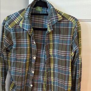 Sid Mashburn Olive and Blue Plaid Shirt